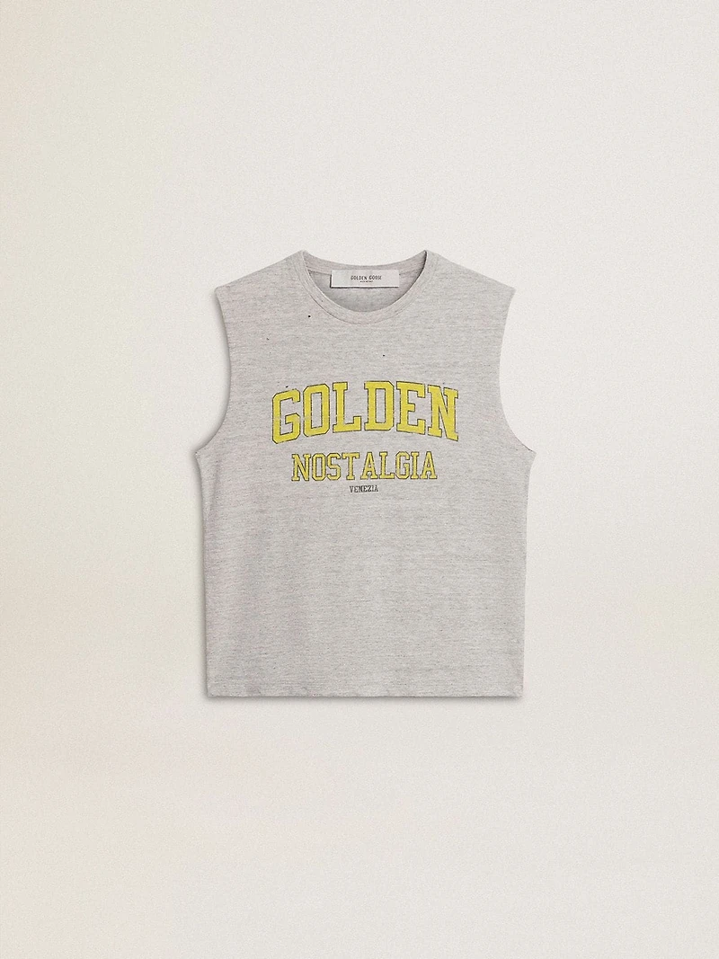 Women's gray sleeveless T-shirt with yellow print