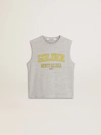 Women's gray sleeveless T-shirt with yellow print