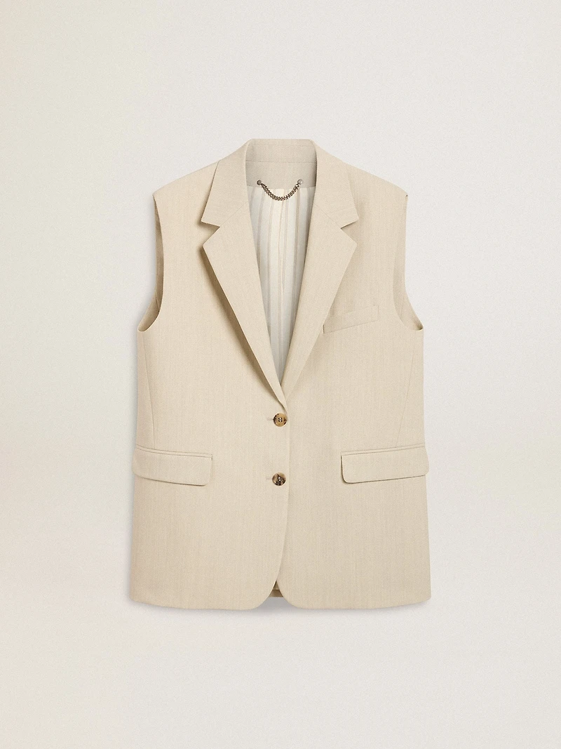 Women's khaki wool blend vest jacket