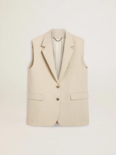 Women's khaki wool blend vest jacket