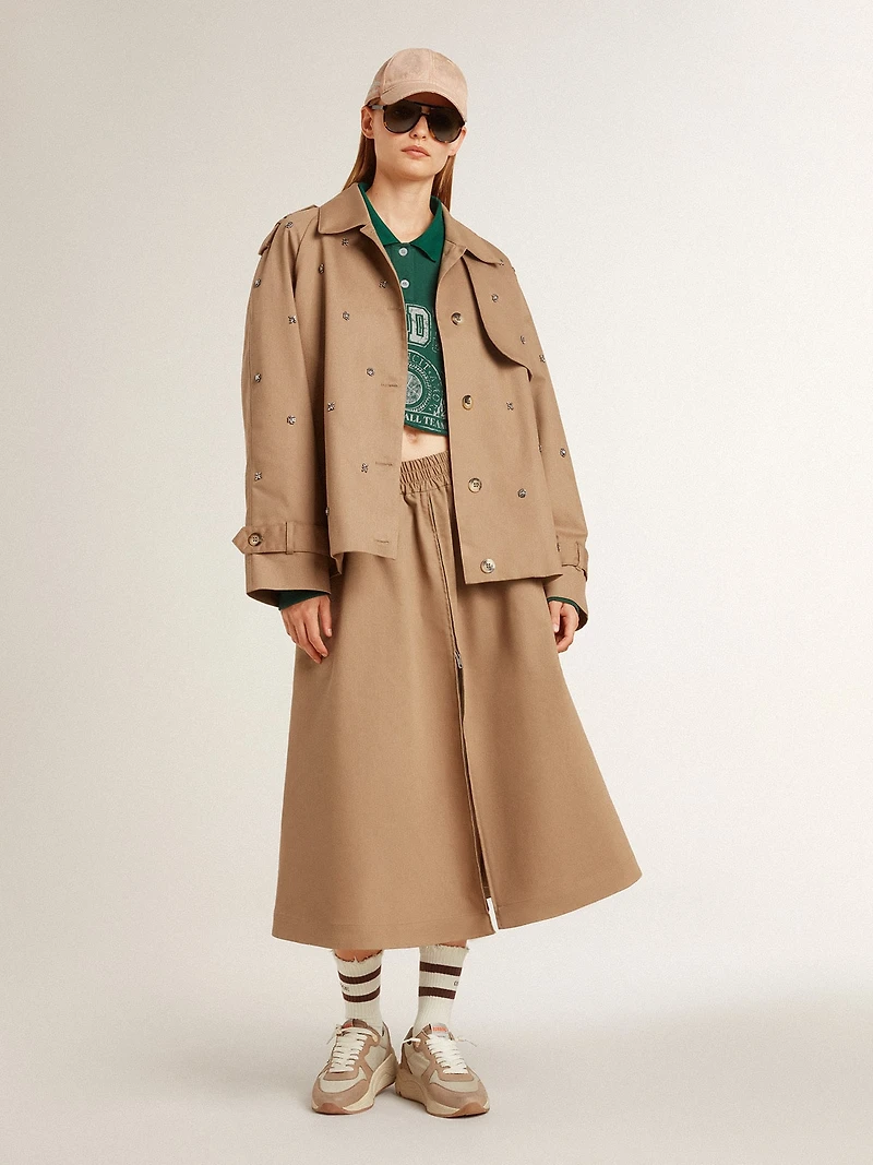 Women's green cropped polo sweatshirt with print