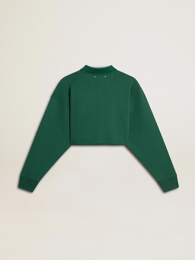 Women's green cropped polo sweatshirt with print