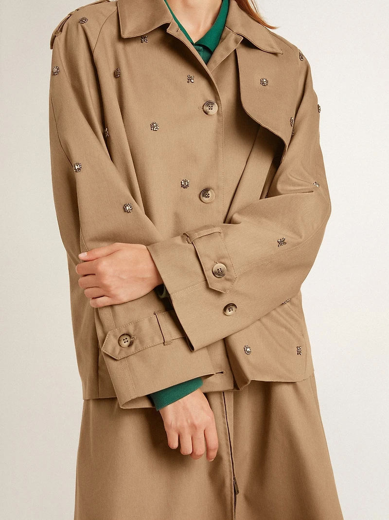 Women's oversized trench coat with crystals