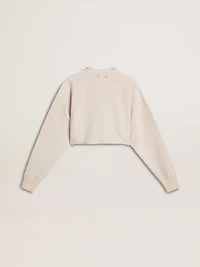 Women's cream cotton cropped sweatshirt with crystals on the front