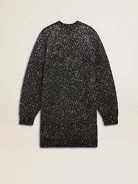 Women's black crew neck dress with all-over silver sequins