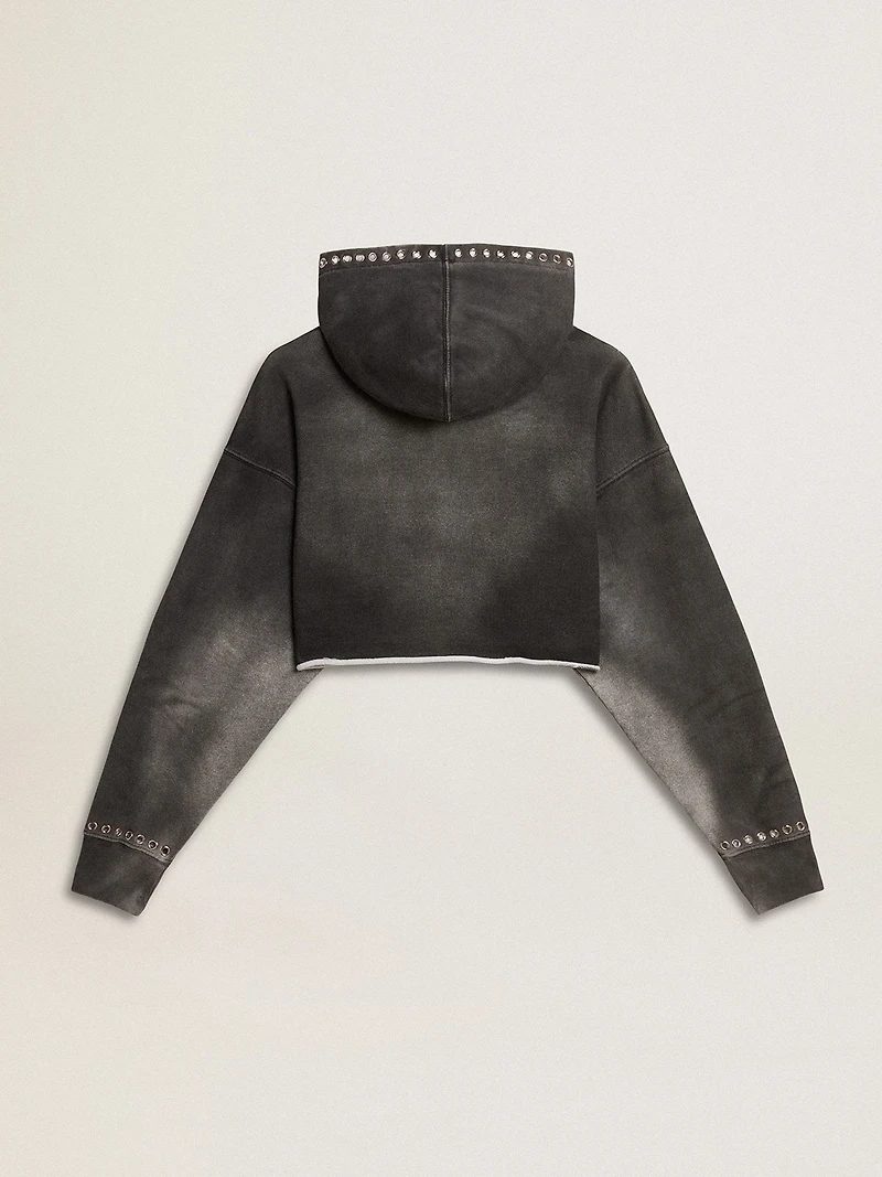 Gray cropped sweatshirt with a lived-in effect