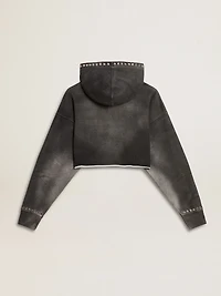 Gray cropped sweatshirt with a lived-in effect