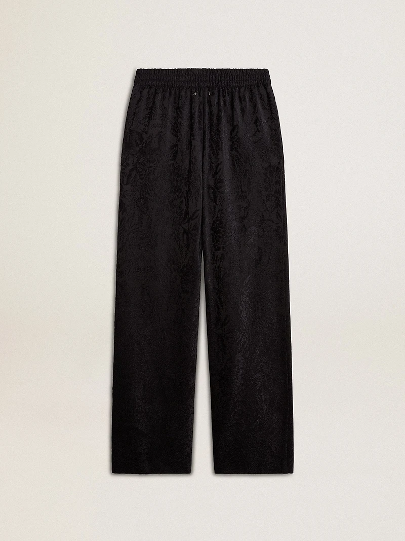 Women's black joggers with a tone-on-tone toile de jouy print