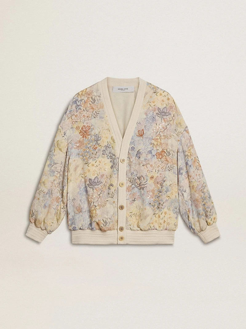 Women’s cardigan with floral print and embroidery