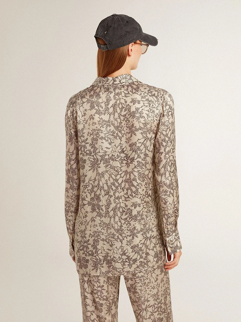 Women's silk blend pajama shirt with a floral print