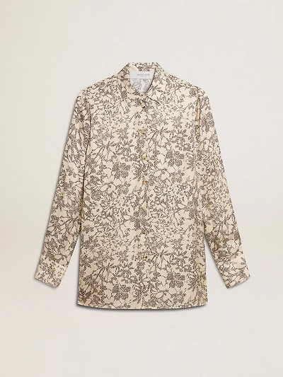 Women's silk blend pajama shirt with a floral print