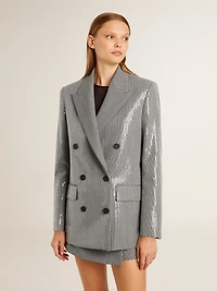 Double-breasted wool boyfriend jacket micro houndstooth and sequins
