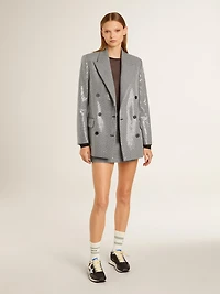 Double-breasted wool boyfriend jacket micro houndstooth and sequins