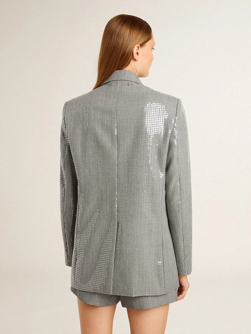 Double-breasted wool boyfriend jacket micro houndstooth and sequins