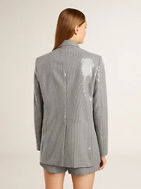 Double-breasted wool boyfriend jacket micro houndstooth and sequins