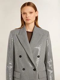 Double-breasted wool boyfriend jacket micro houndstooth and sequins