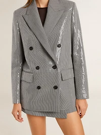 Double-breasted wool boyfriend jacket micro houndstooth and sequins