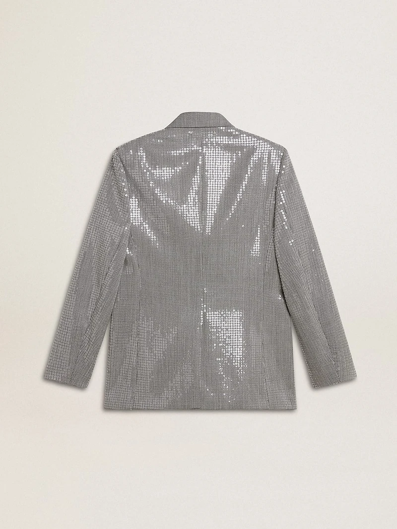 Double-breasted wool boyfriend jacket micro houndstooth and sequins