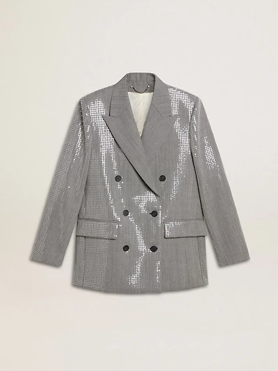 Double-breasted wool boyfriend jacket micro houndstooth and sequins