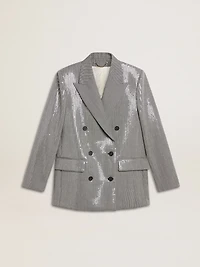 Double-breasted wool boyfriend jacket micro houndstooth and sequins