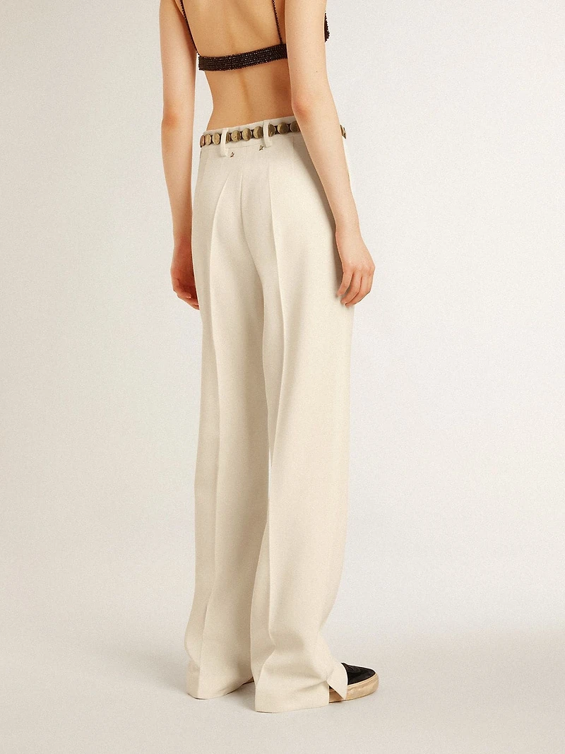 Women's loose pants worn-white tailored fabric