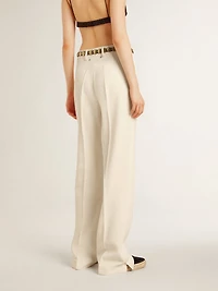 Women's loose pants worn-white tailored fabric