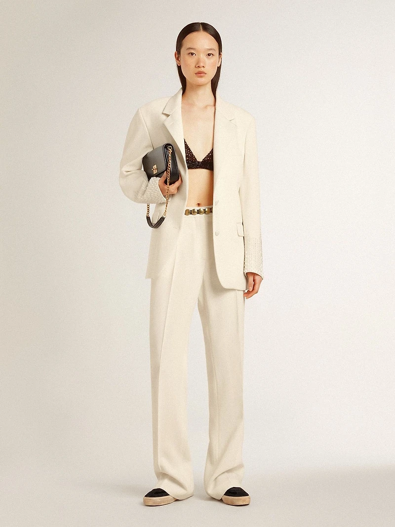 Women's loose pants worn-white tailored fabric