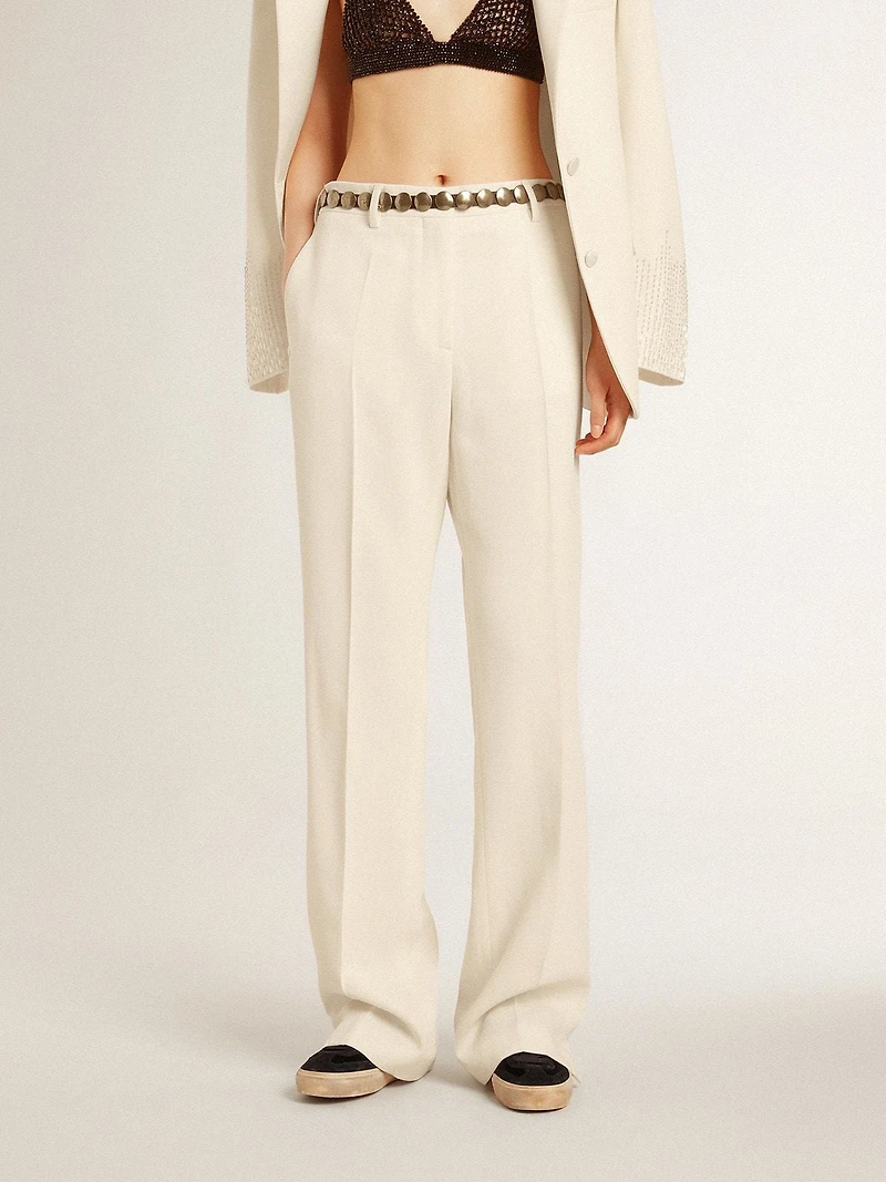 Women's loose pants worn-white tailored fabric