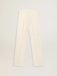 Women's loose pants worn-white tailored fabric