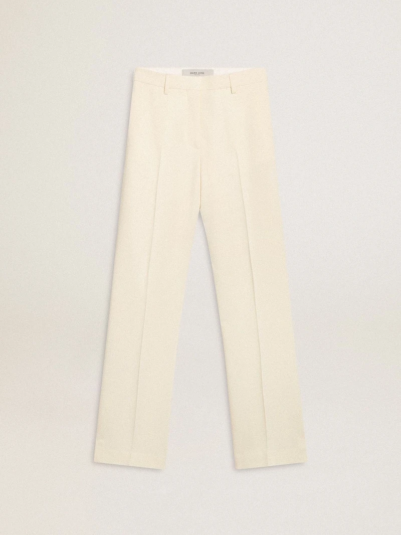 Women's loose pants worn-white tailored fabric