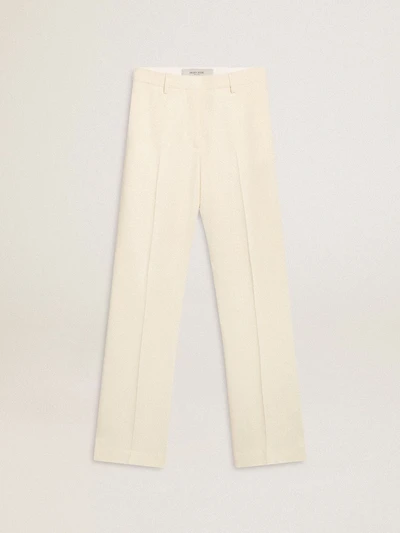 Women's loose pants worn-white tailored fabric