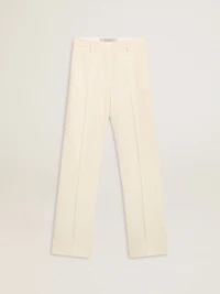 Women's loose pants worn-white tailored fabric