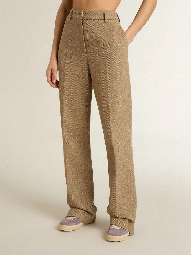 Women's trousers a sand-colored herringbone linen blend