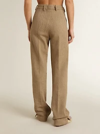 Women's trousers a sand-colored herringbone linen blend
