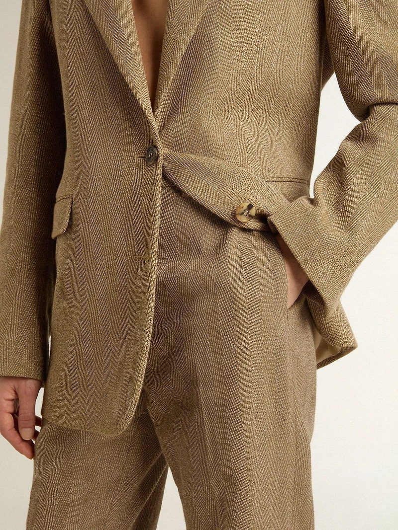 Women's trousers a sand-colored herringbone linen blend