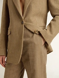 Women's trousers a sand-colored herringbone linen blend