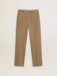 Women's trousers a sand-colored herringbone linen blend