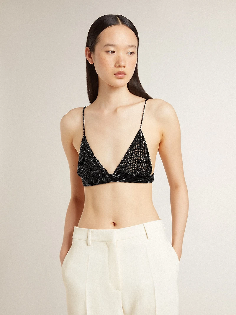 Women's black crochet top with crystals