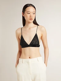 Women's black crochet top with crystals