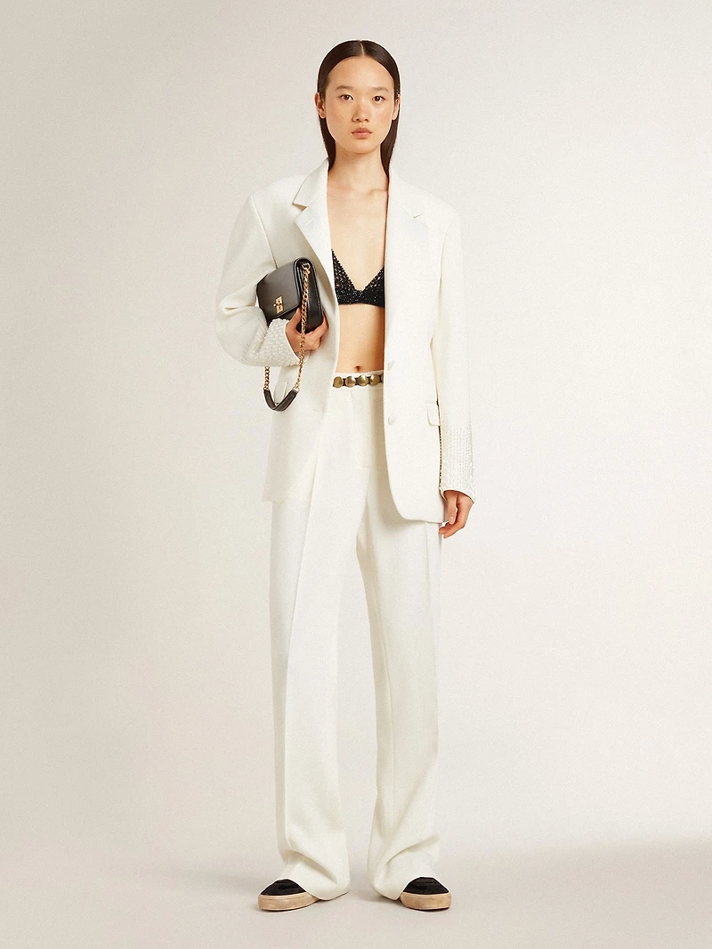 Women's black crochet top with crystals