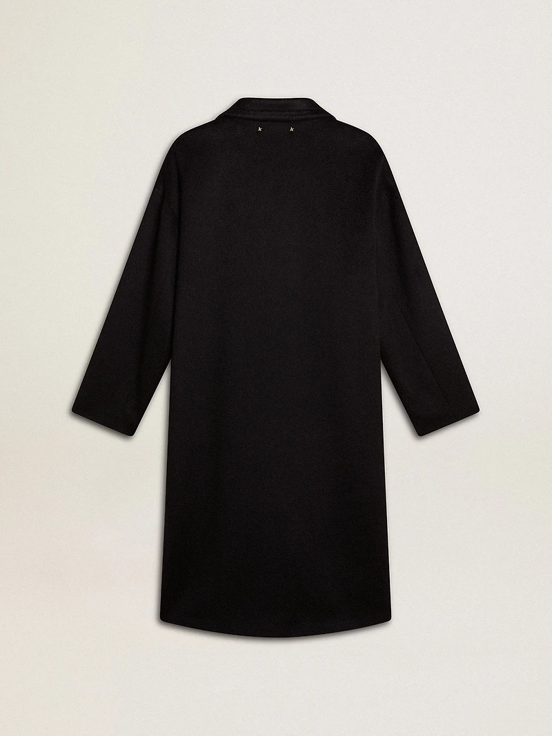 Women's single-breasted black cocoon coat