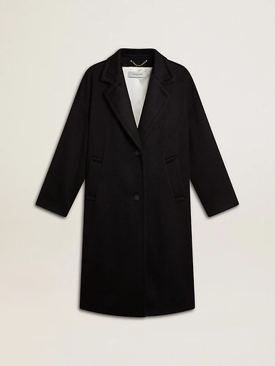 Women's single-breasted black cocoon coat