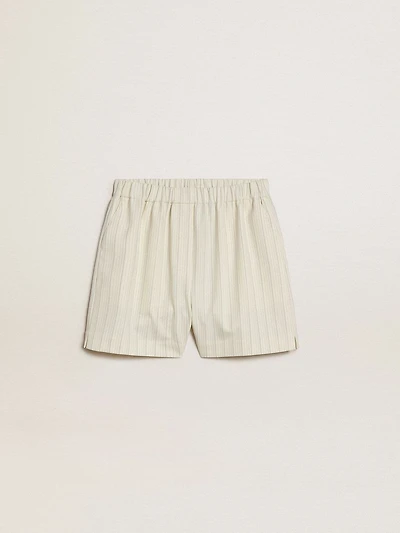 Women's white and gray pinstripe wool blend shorts