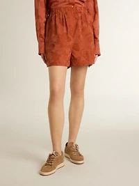 Women's shorts brick-red jacquard with marine floral pattern