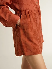 Women's shorts brick-red jacquard with marine floral pattern
