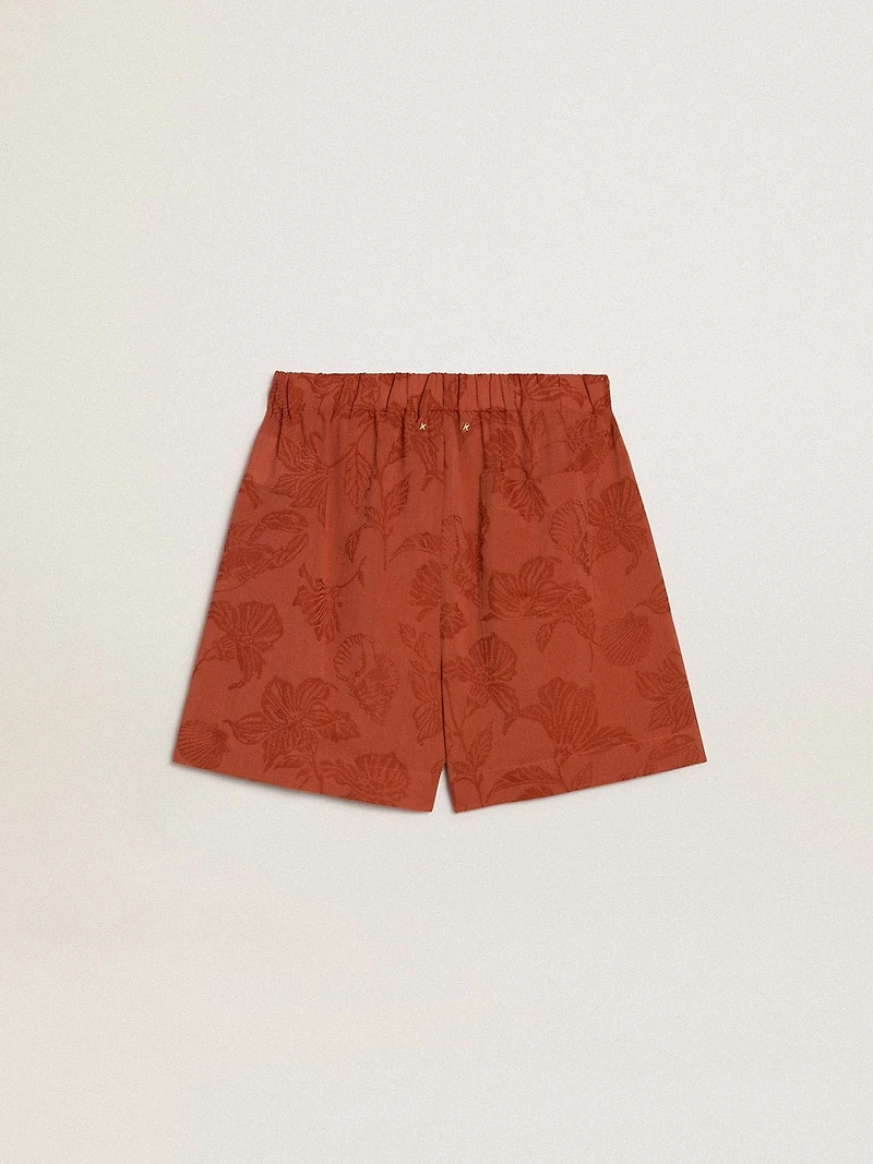 Women's shorts brick-red jacquard with marine floral pattern