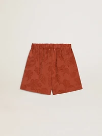 Women's shorts brick-red jacquard with marine floral pattern