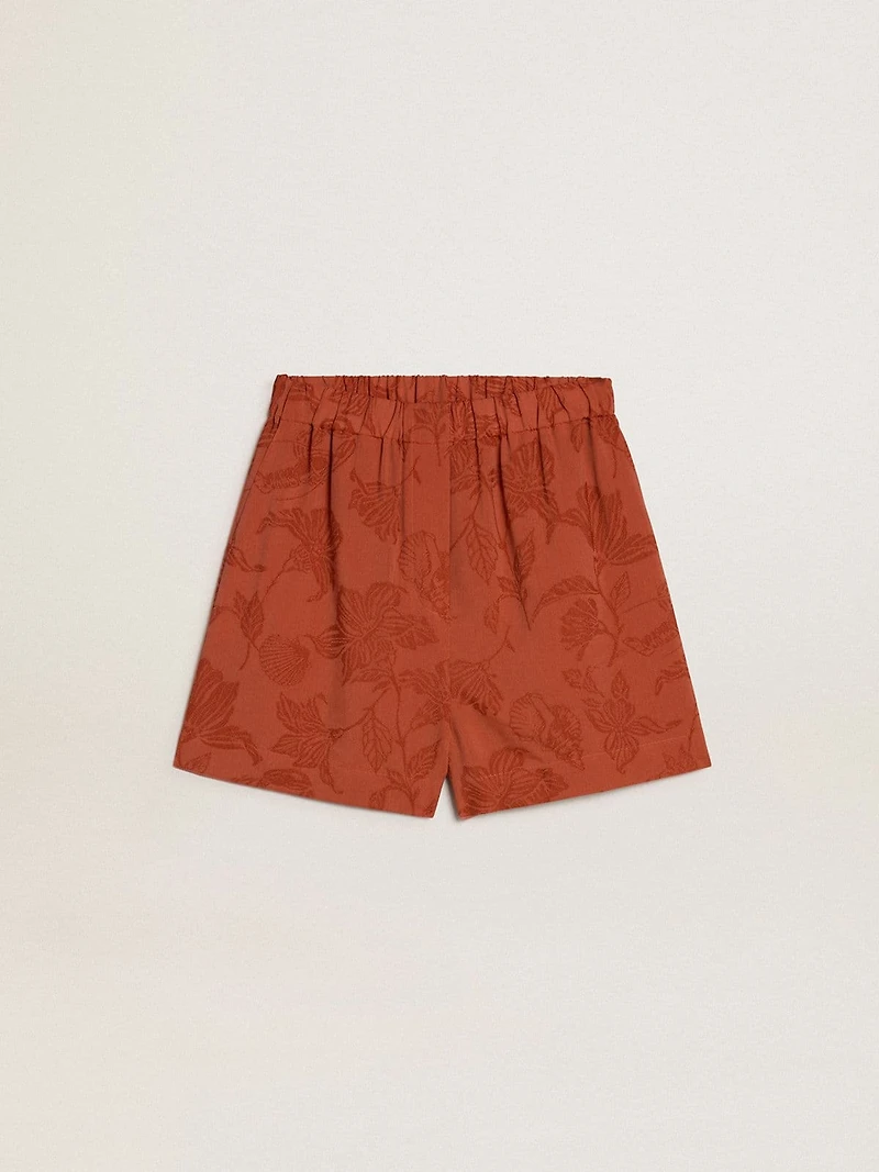 Women's shorts brick-red jacquard with marine floral pattern