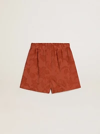 Women's shorts brick-red jacquard with marine floral pattern