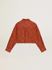 Women's cropped shirt brick red jacquard with wide sleeves